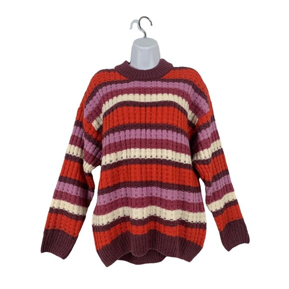 SO Womens Multicolored Striped Ribbed Knit Winter Sweater Medium - Picture 1 of 13